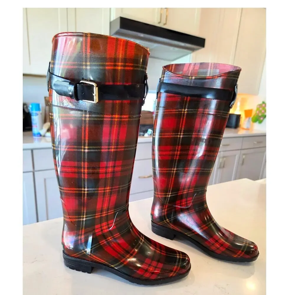 Ralph Lauren Rossalyn II rain boots / Red Tartan Plaid/ size 7
